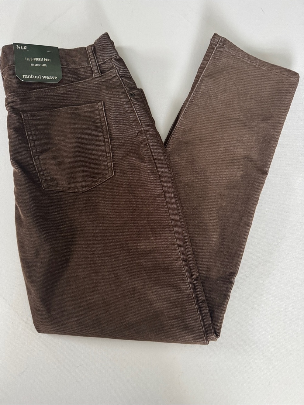 Corduroy Pants Mens 34 32 Brown Relaxed Taper Mutual Weave